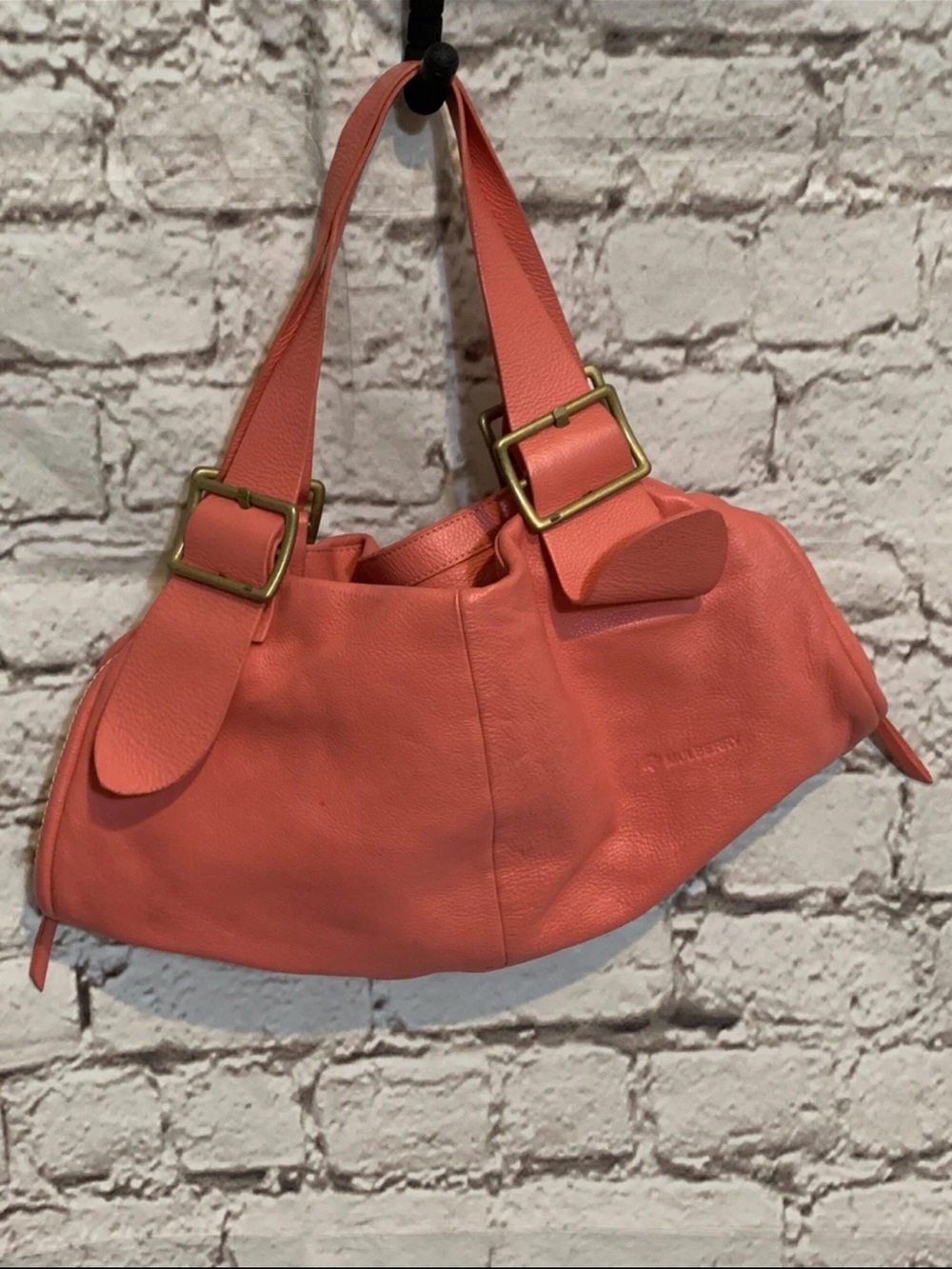 Mulberry Coral-Pink Leather Hobo with Brass Buckles